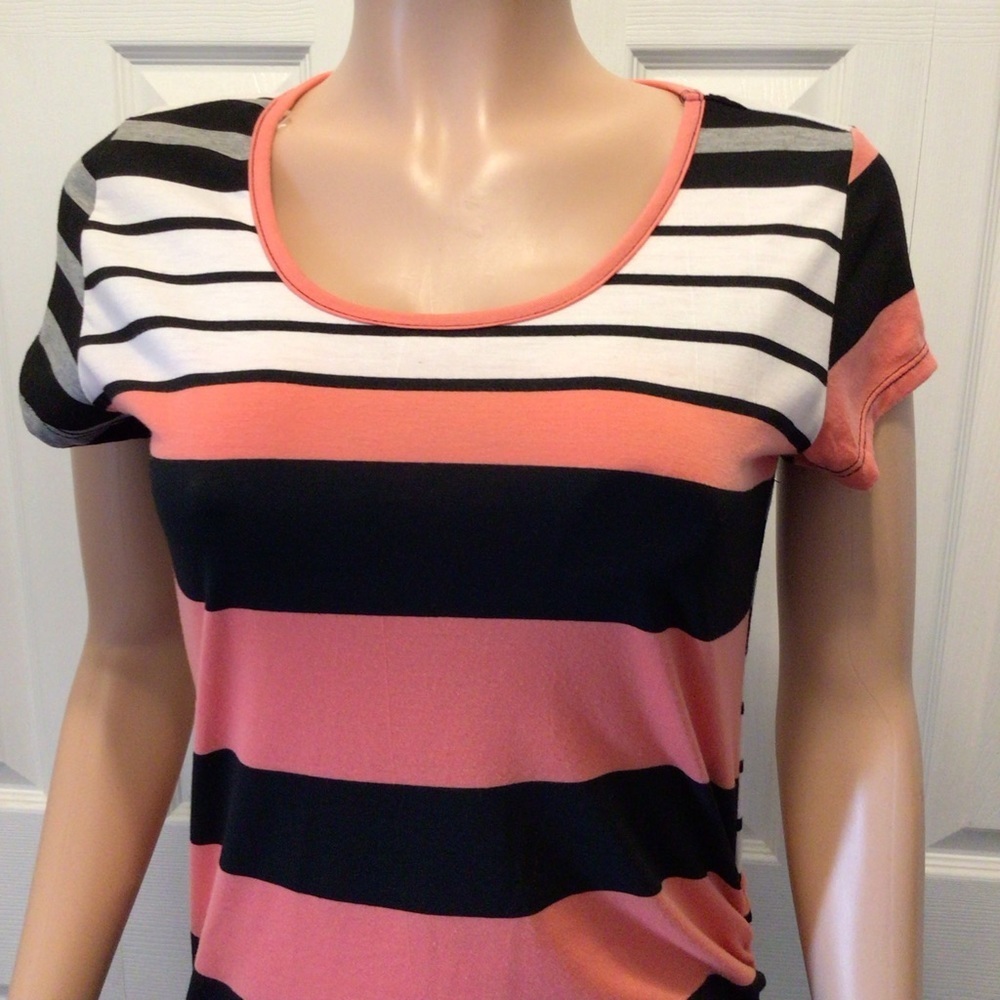 Younique Womens Striped Short Sleeve Asymmetrical Midi Dress Size Medium - Picture 2 of 7